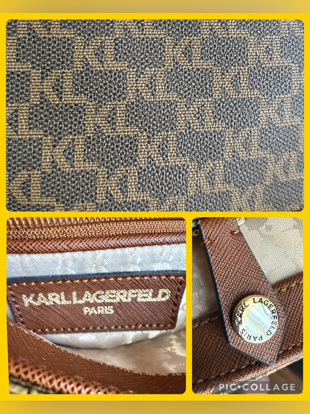 KARL LAGERFELD PARIS 🤎 BROWN 🤎 MONOGRAM QUILTED AGYNESS SHOULDER BAG 🌟EUC🌟 - Picture 13 of 17